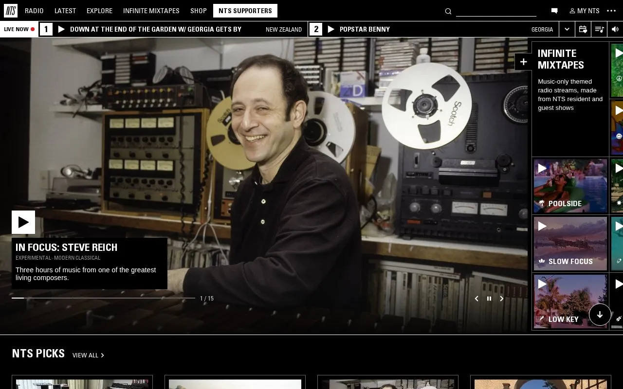 NTS Radio homepage screenshot