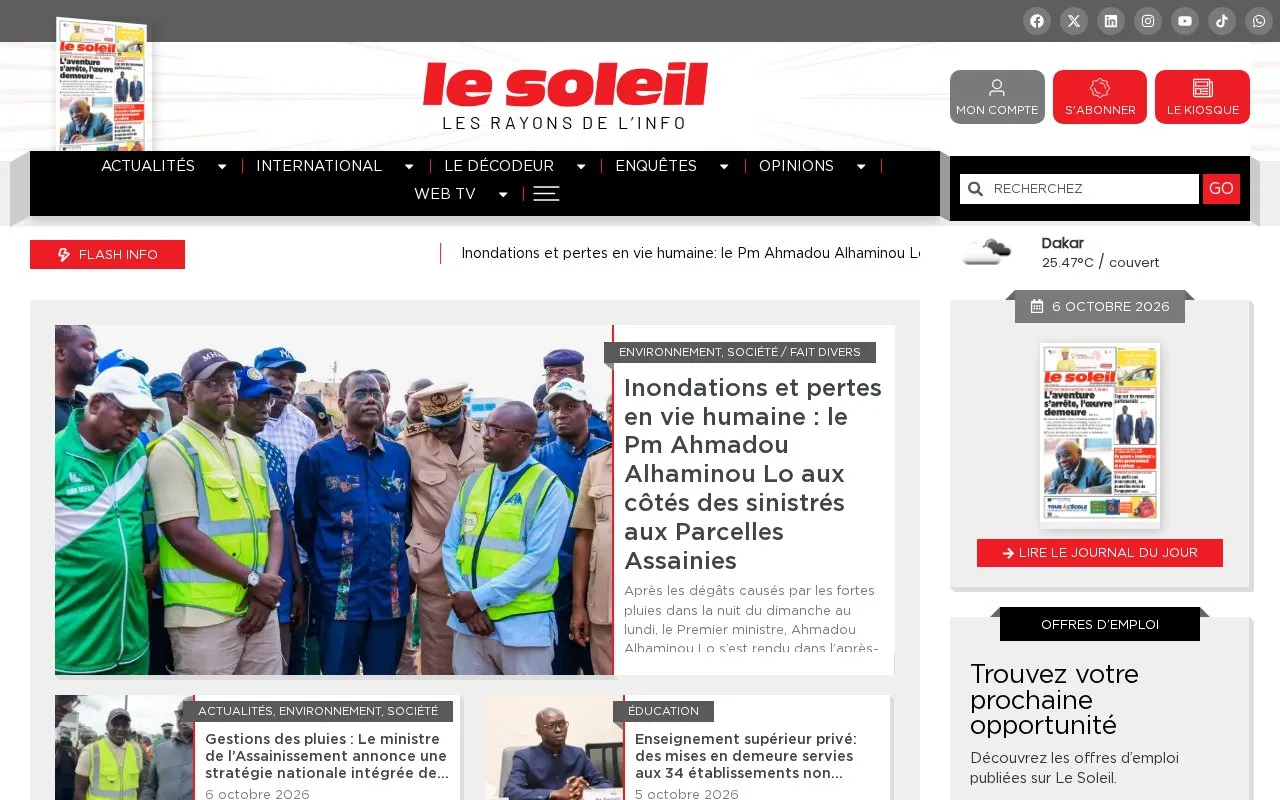 Le Soleil homepage screenshot