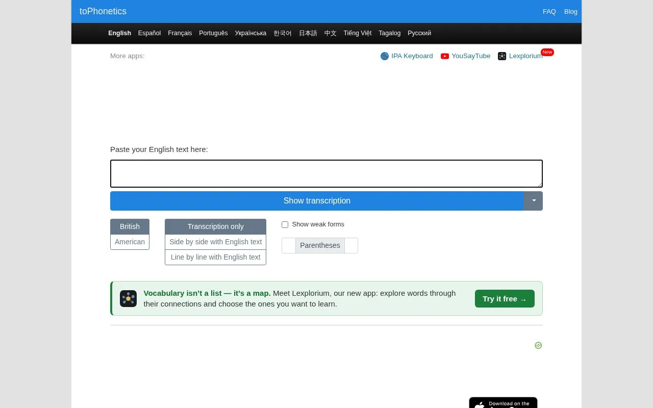 Tophonetics.com homepage screenshot