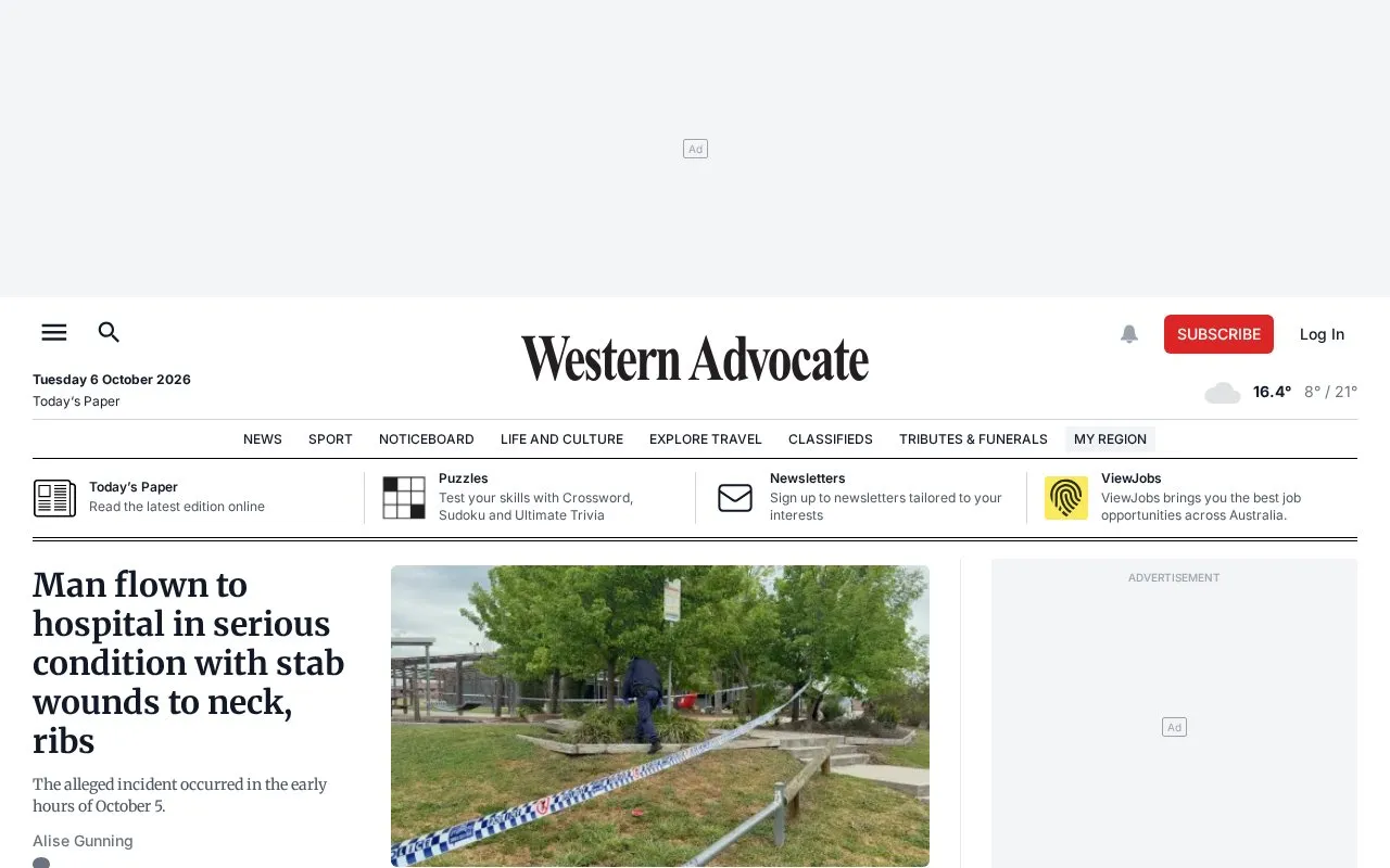 Western Advocate homepage screenshot