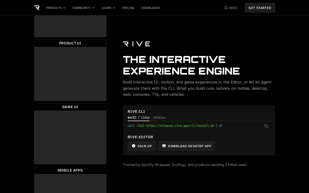 Rive homepage screenshot