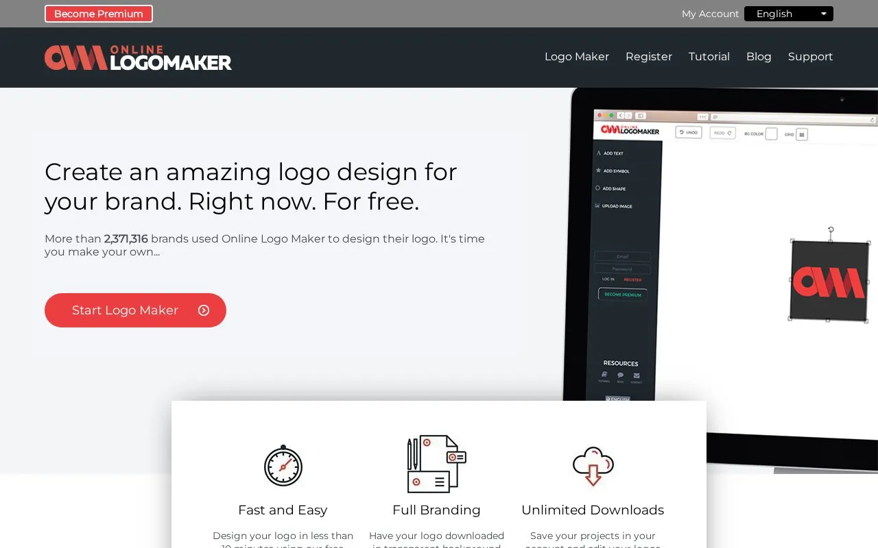 OnlineLogoMaker homepage screenshot