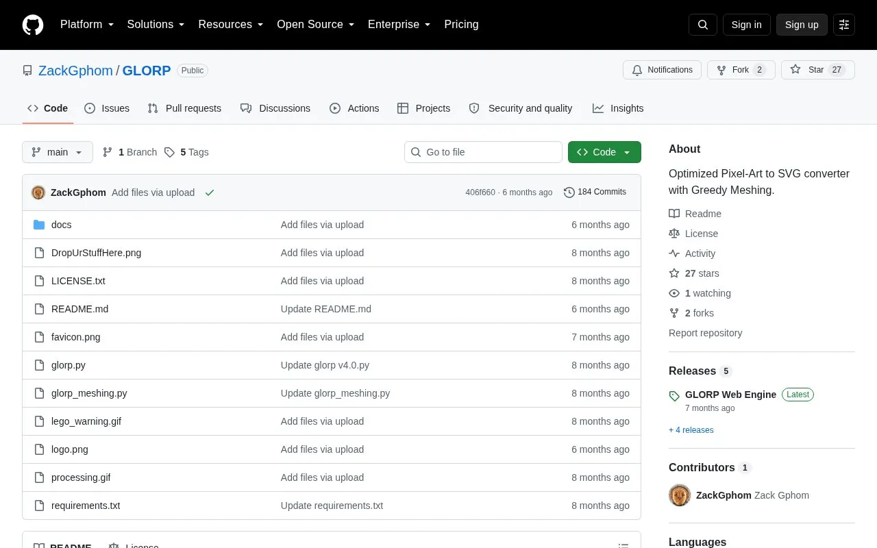 Glorp homepage screenshot