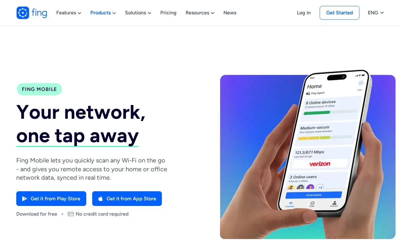 Fing homepage screenshot