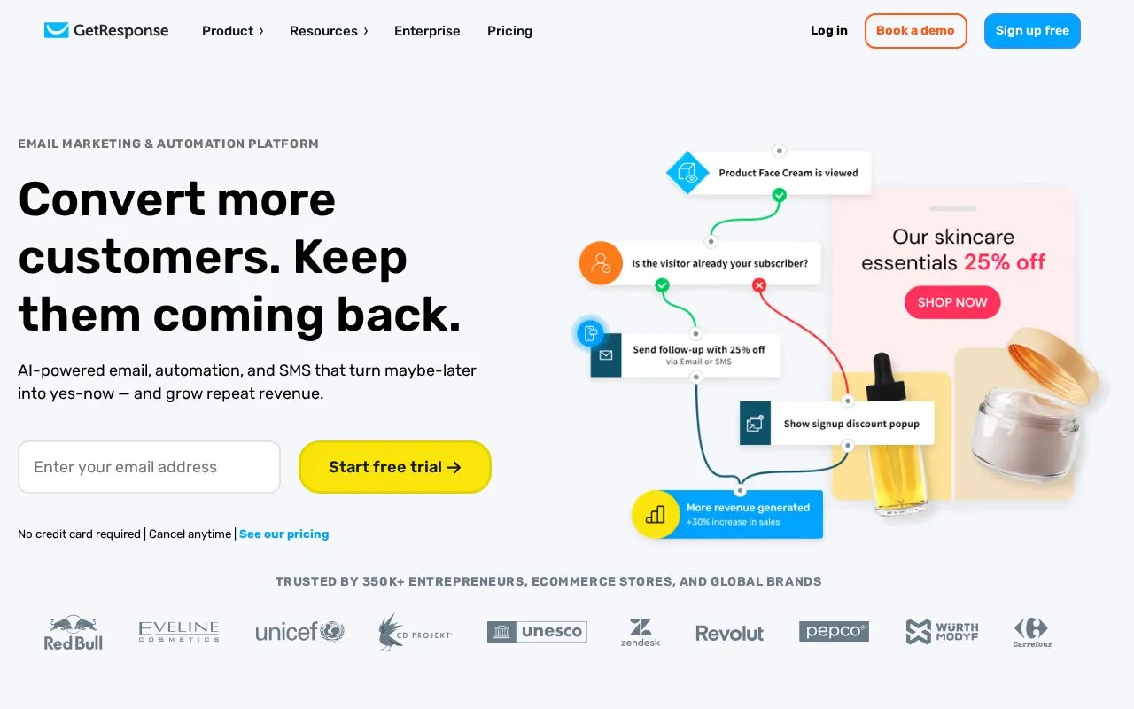 GetResponse homepage screenshot