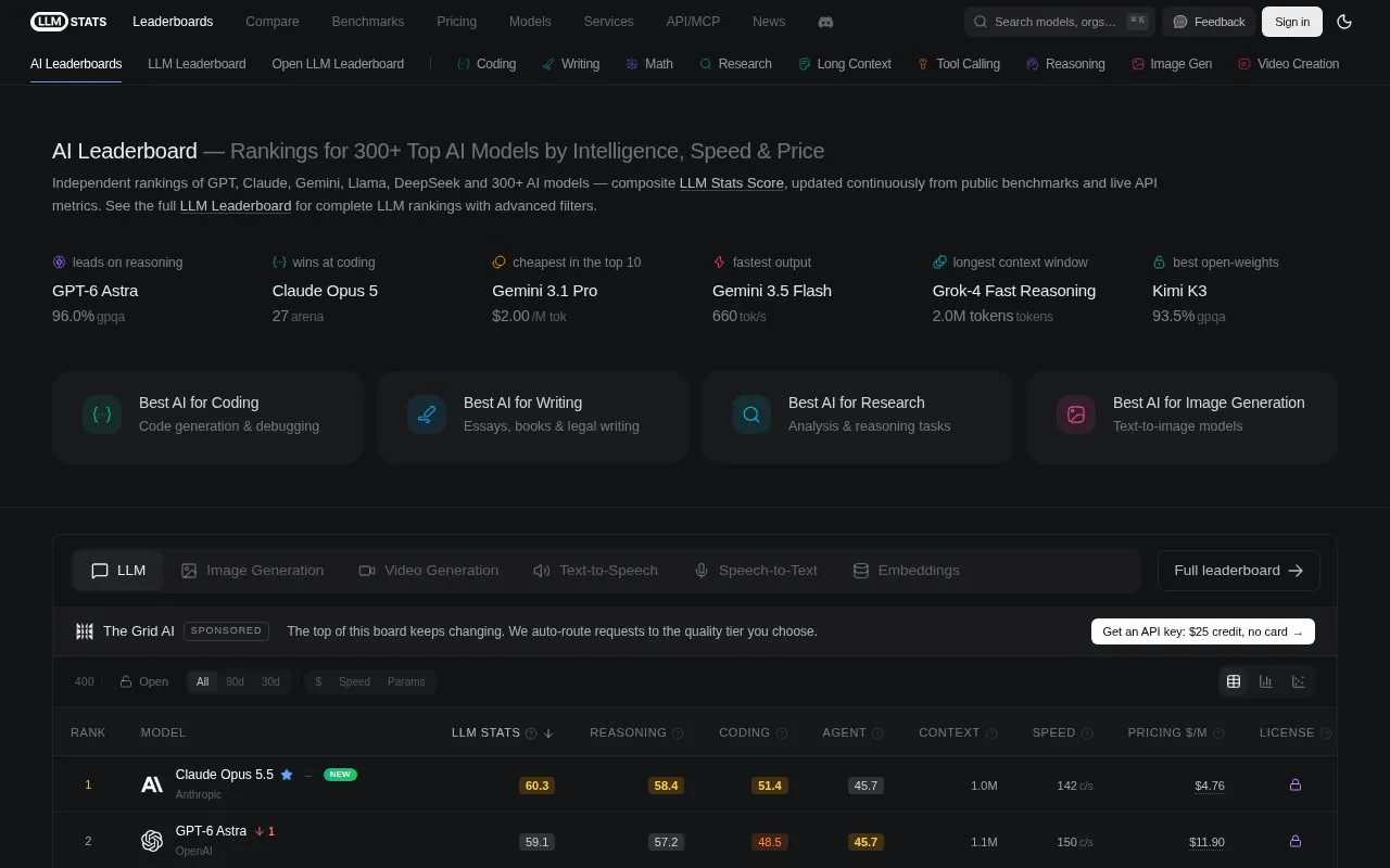 LLM Stats homepage screenshot