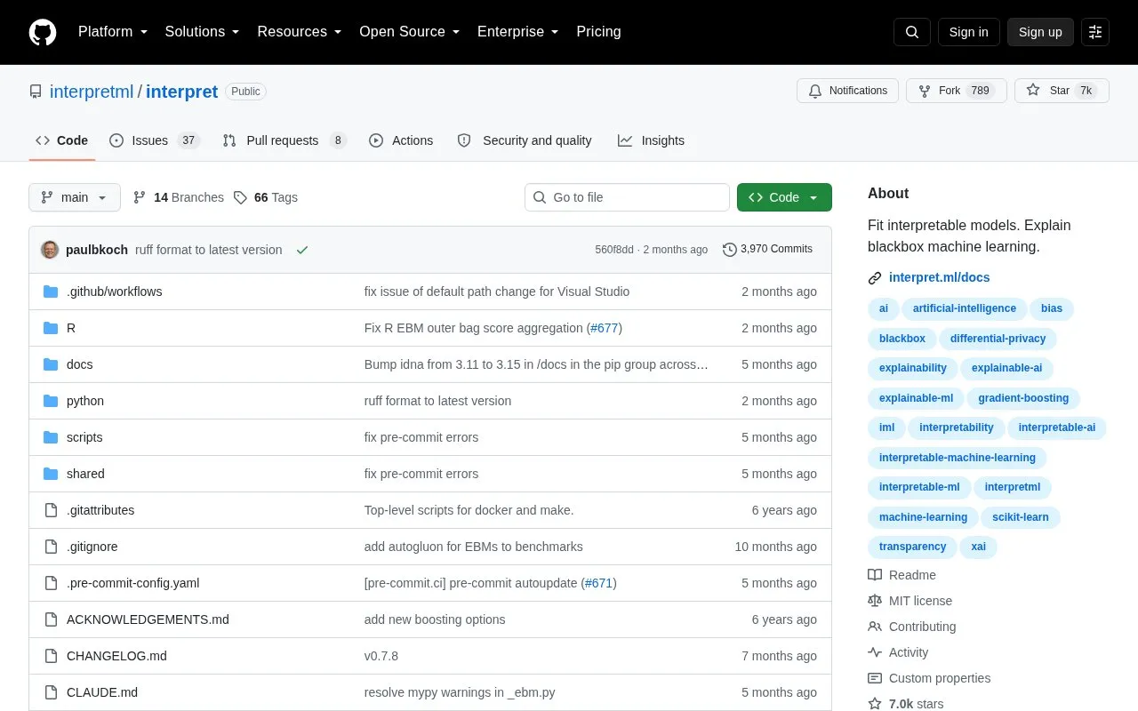 InterpretML homepage screenshot