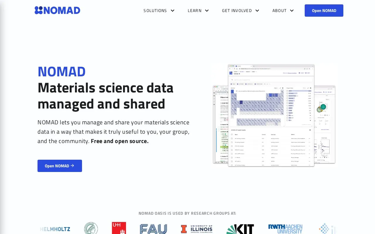 NOMAD homepage screenshot
