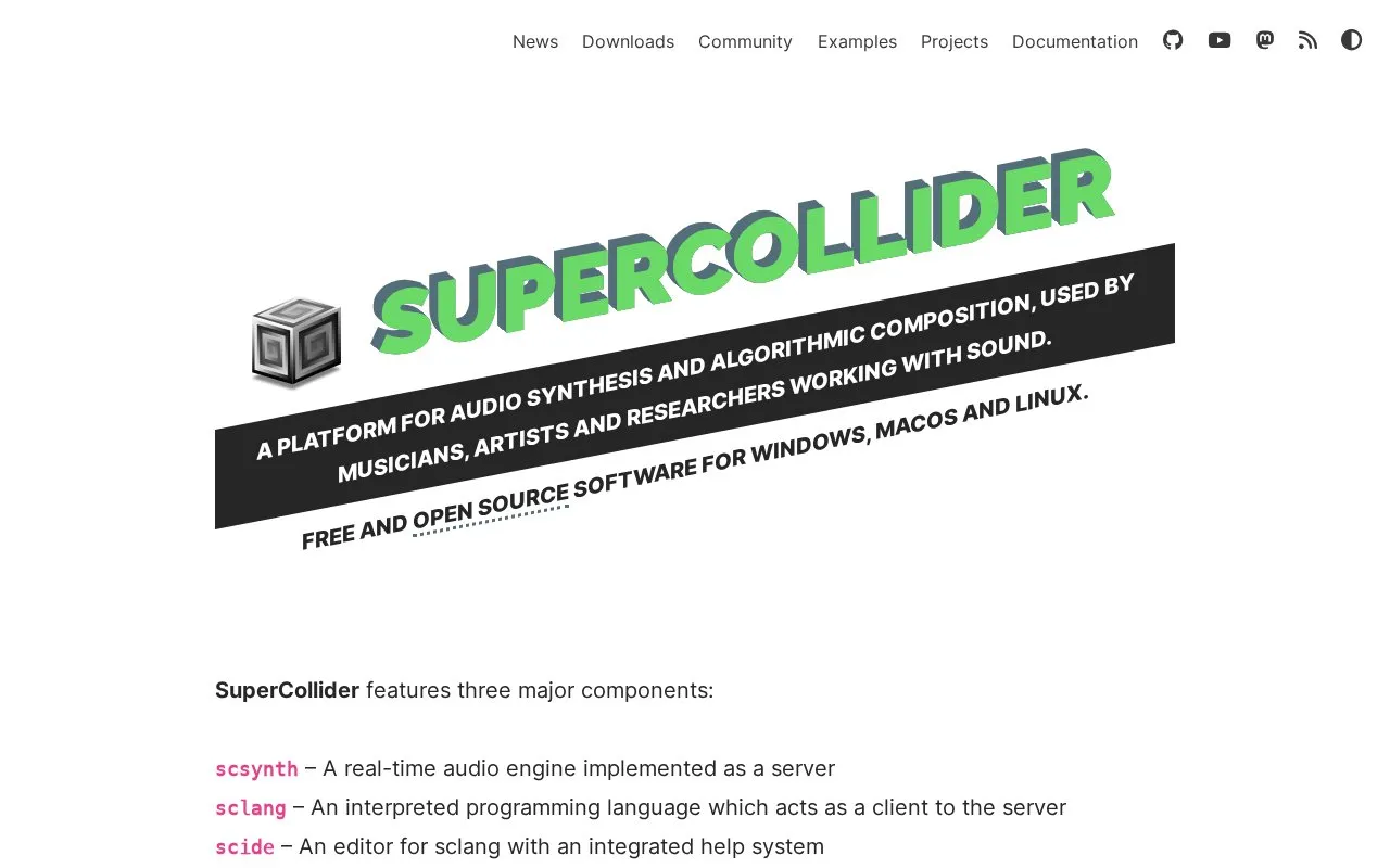 SuperCollider homepage screenshot