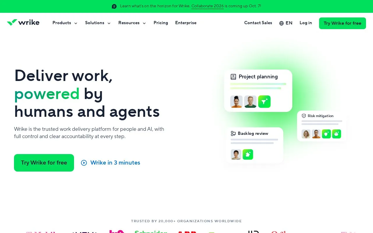 Wrike homepage screenshot
