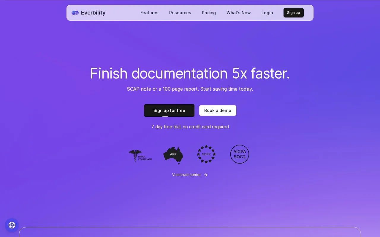 Everbility homepage screenshot