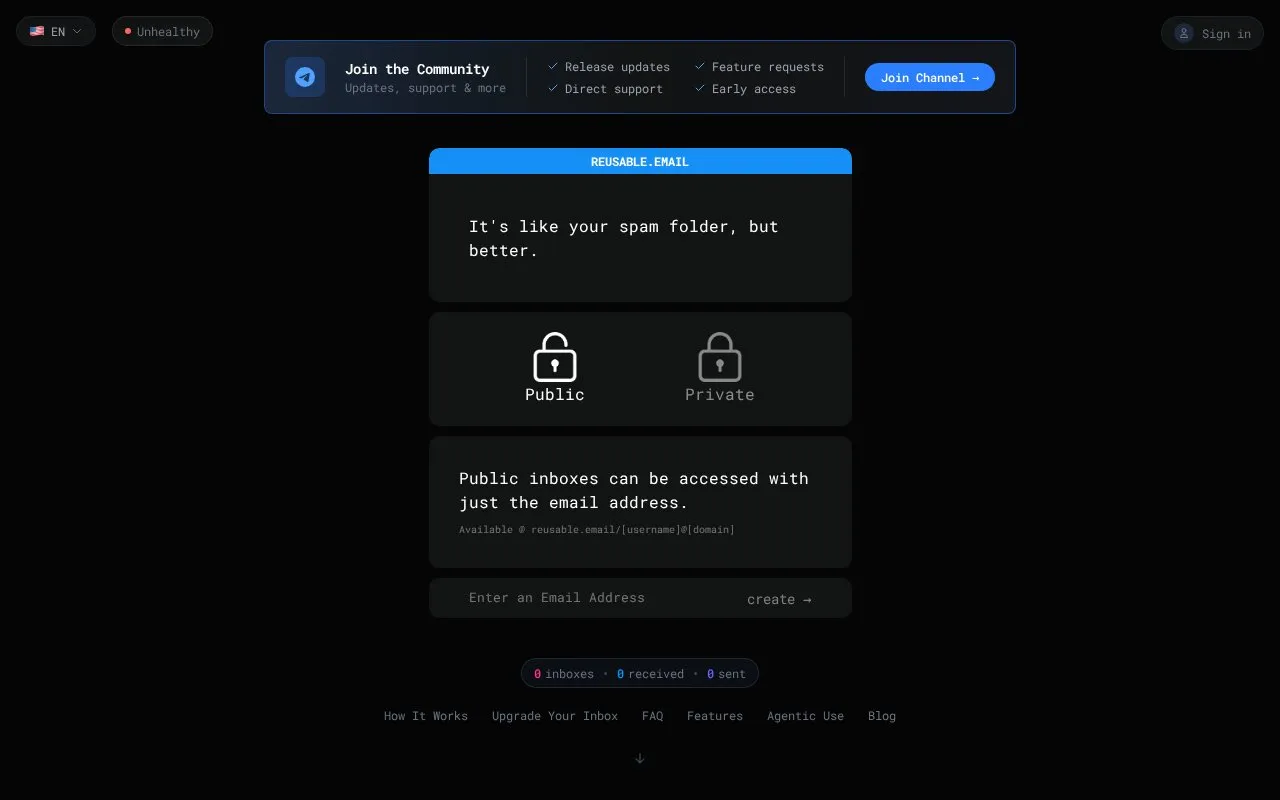 Reusable.Email homepage screenshot