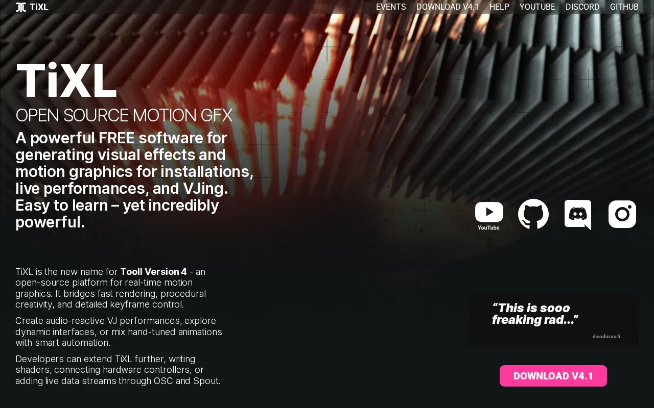 TiXL homepage screenshot