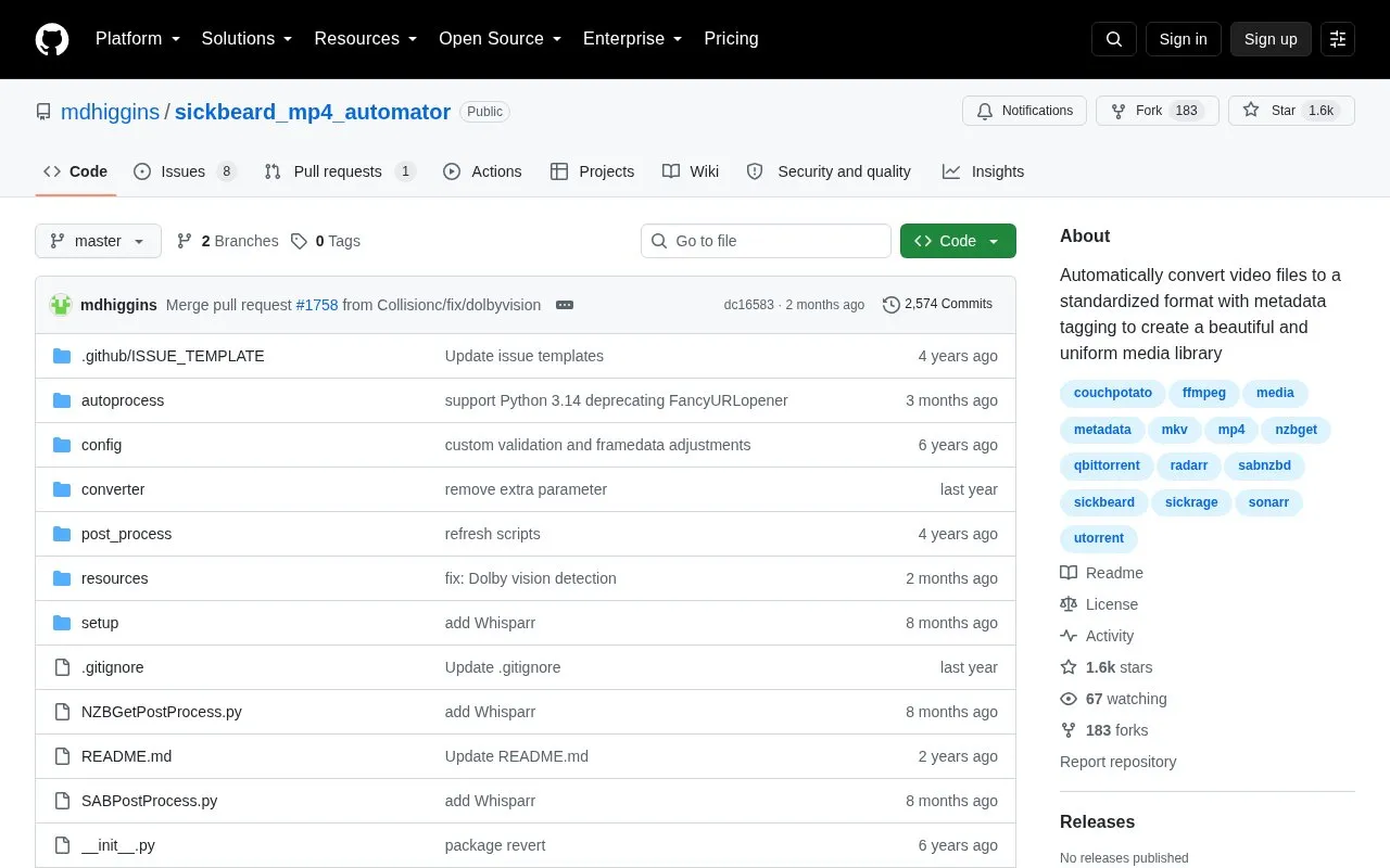 sickbeardmp4automator homepage screenshot