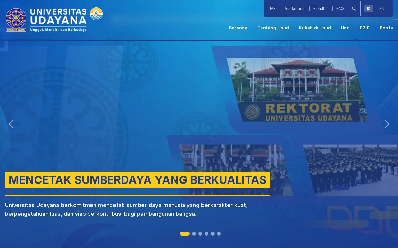 Udayana University homepage screenshot