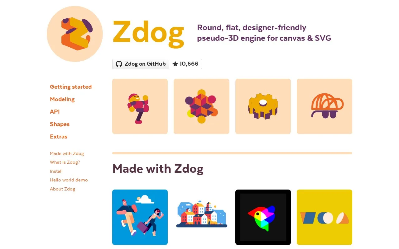 Zdog homepage screenshot