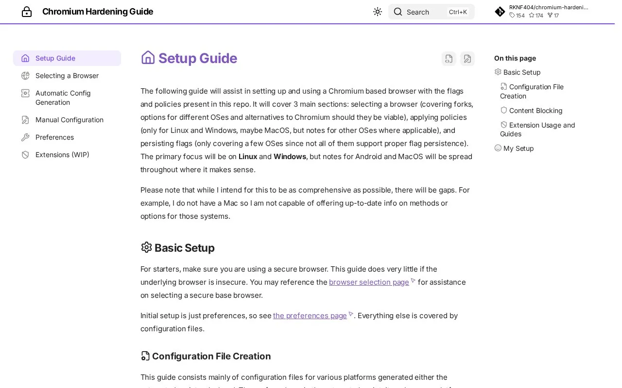 Chromium Hardening Guide homepage screenshot