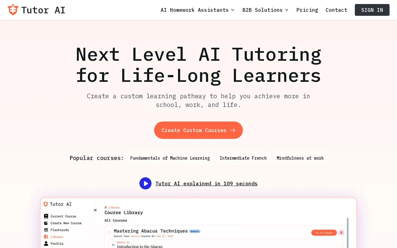 Tutor AI homepage screenshot