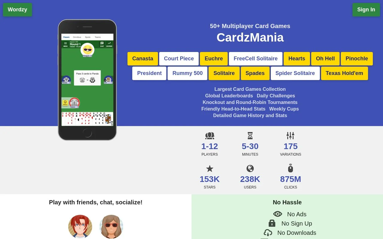CardzMania homepage screenshot