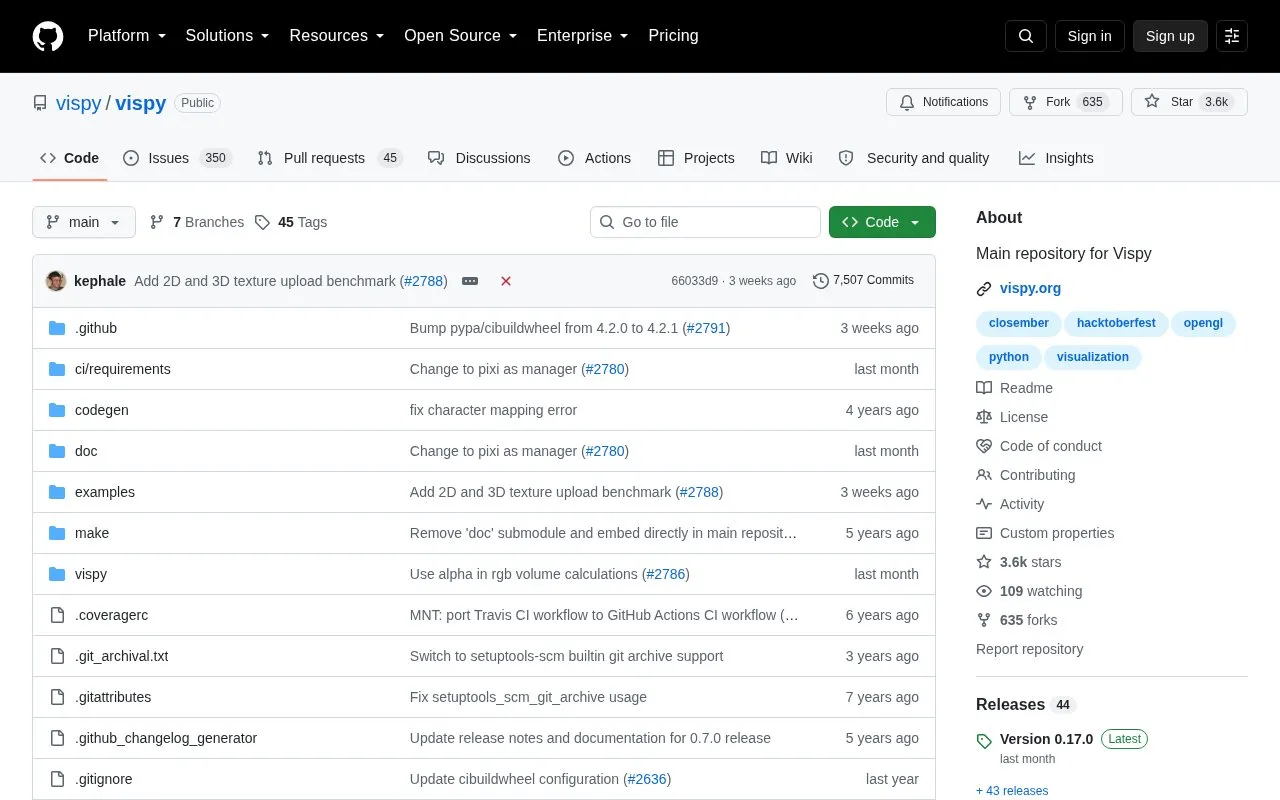 vispy homepage screenshot