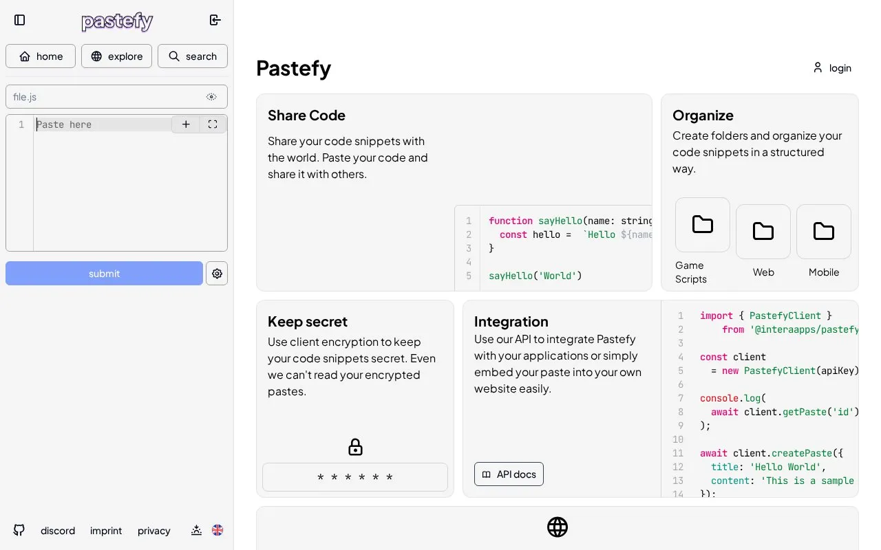 Pastefy homepage screenshot