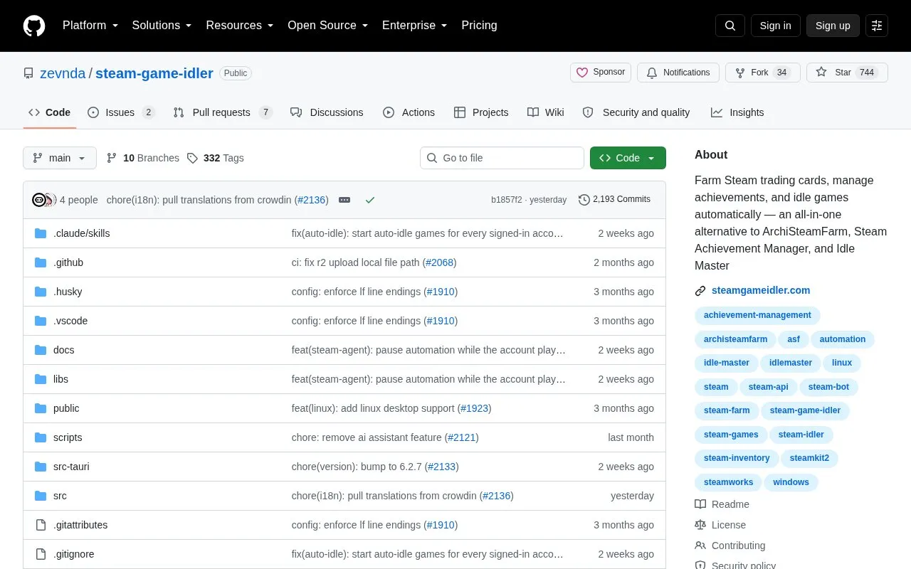 steam-game-idler homepage screenshot