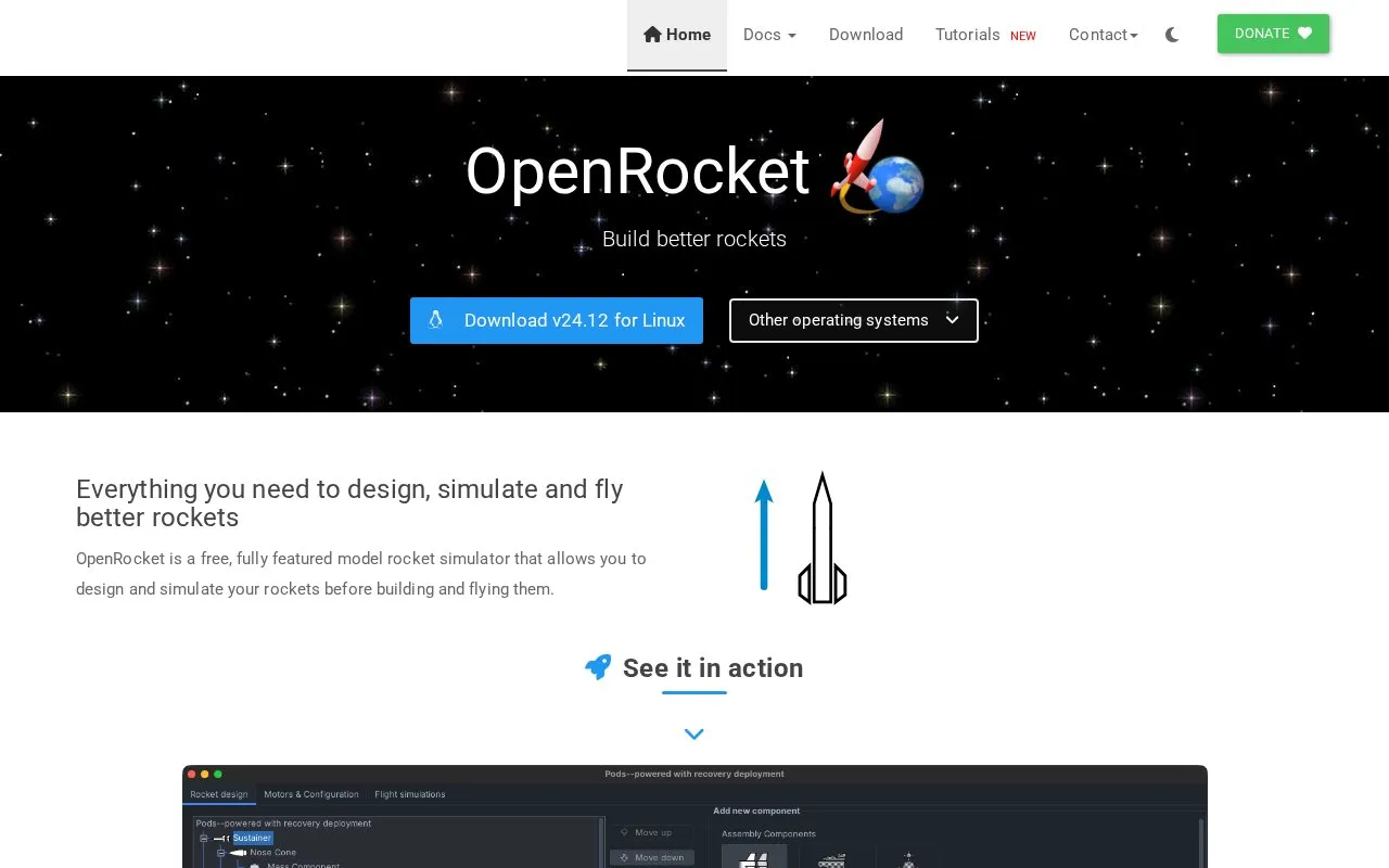 OpenRocket homepage screenshot