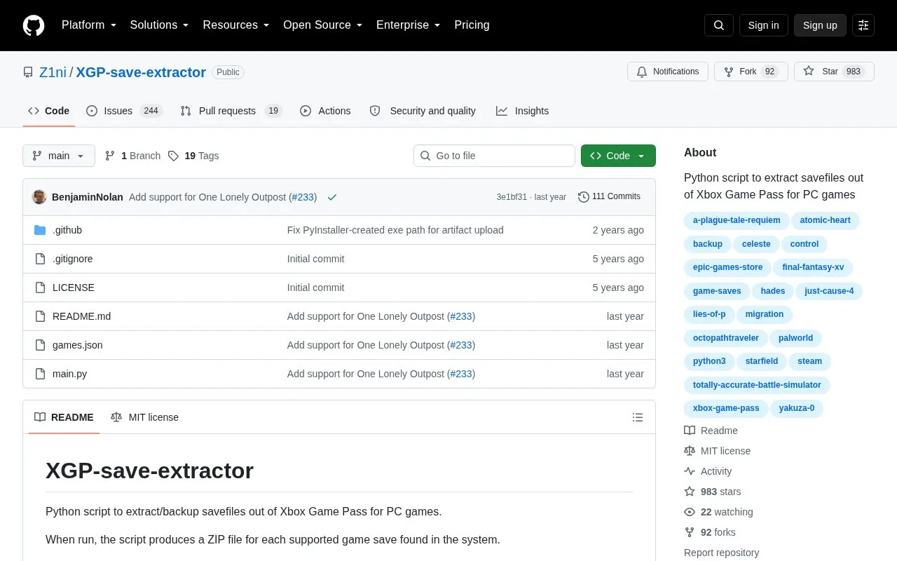 XGP-save-extractor homepage screenshot