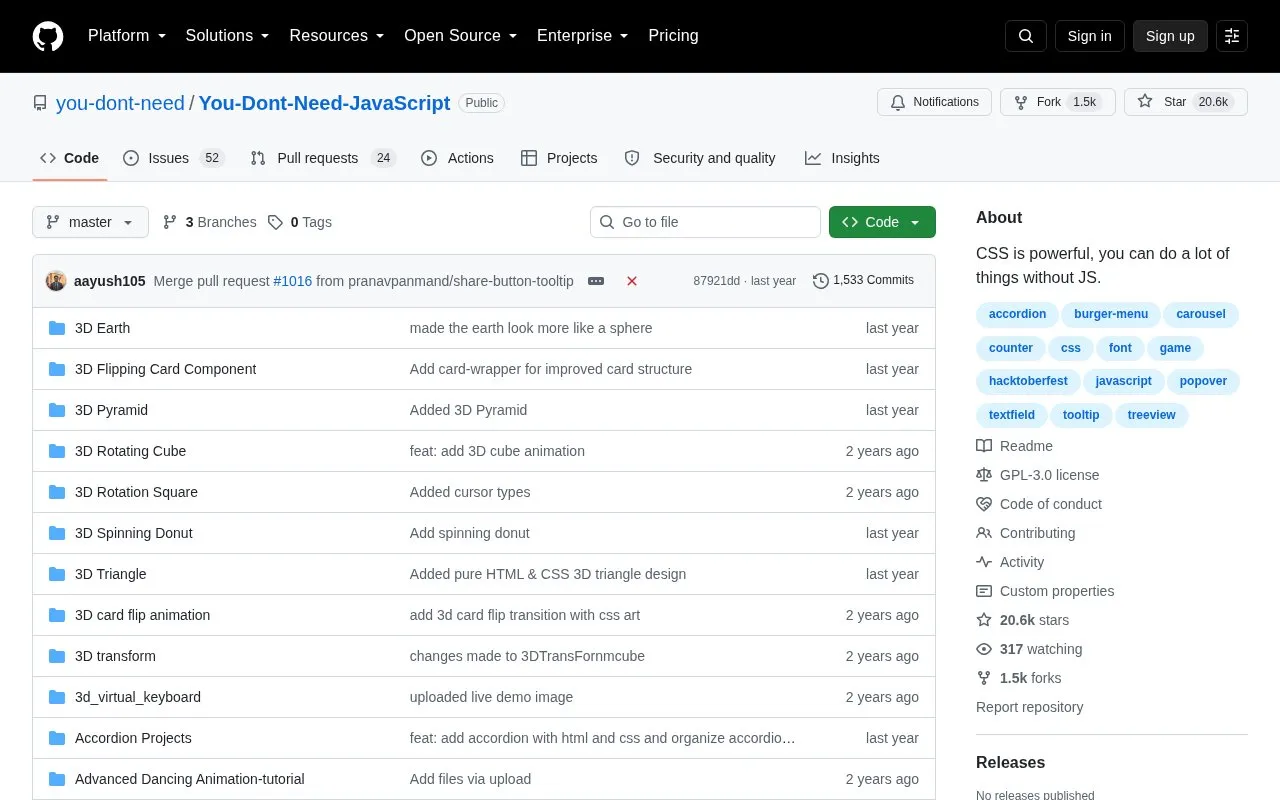 You Don't Need JavaScript homepage screenshot