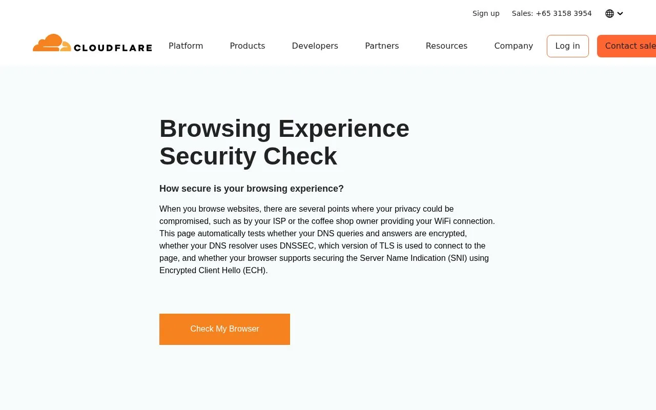 Encrypted SNI homepage screenshot