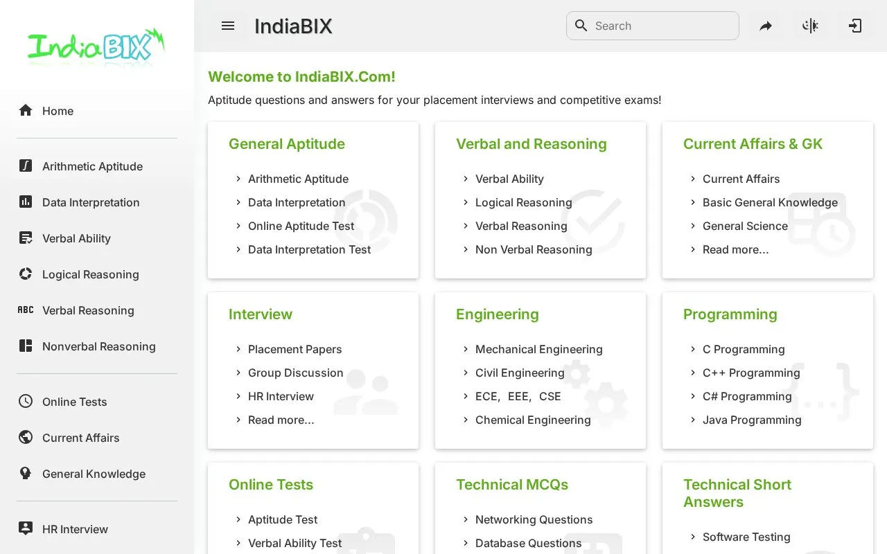 IndiaBIX homepage screenshot