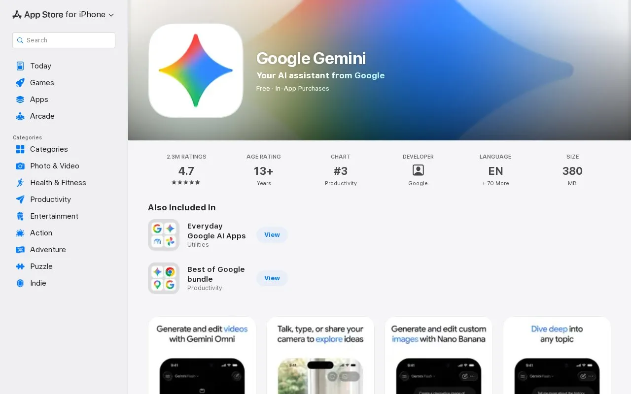 Gemini homepage screenshot