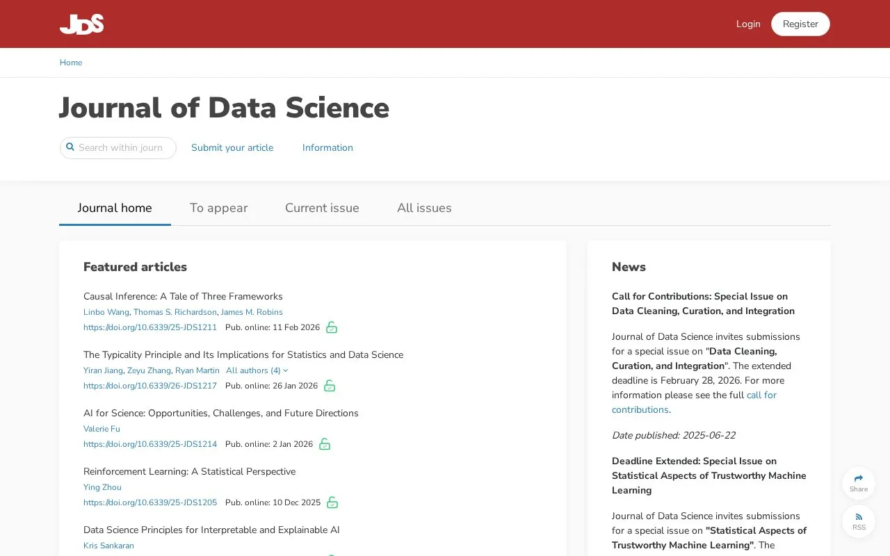 Journal of Data Science homepage screenshot