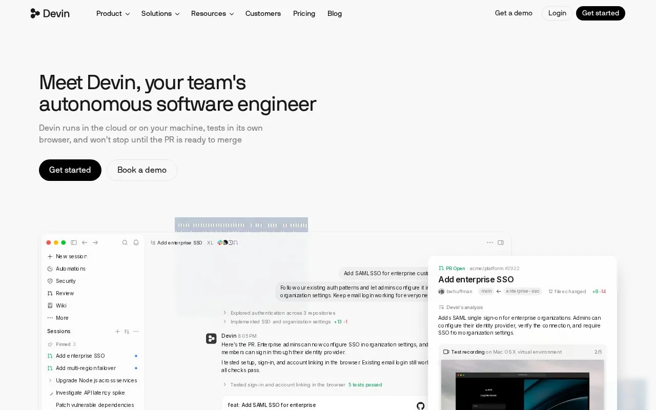 Devin homepage screenshot