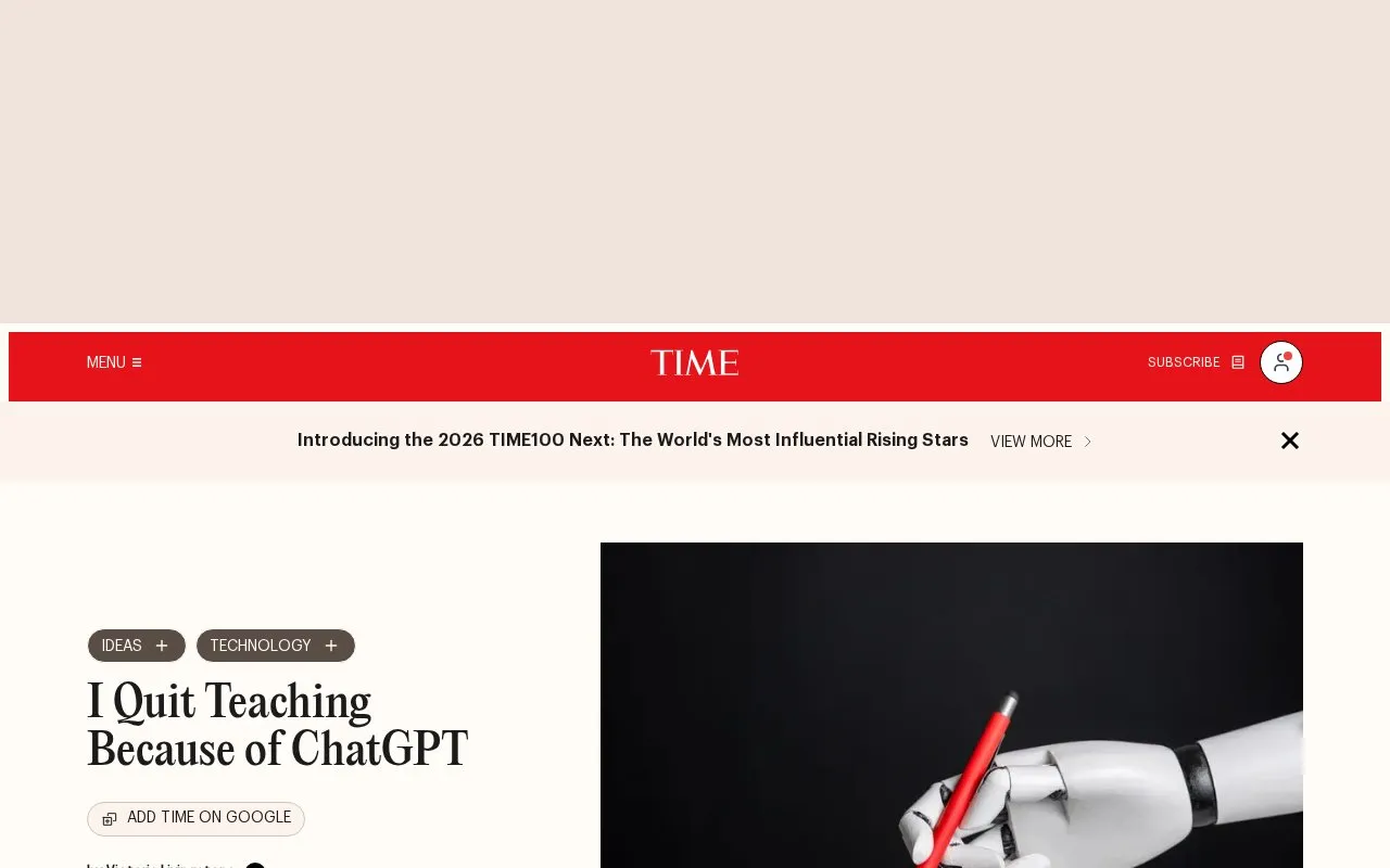 I Taught for Most of My Career. I Quit Because of ChatGPT TIME homepage screenshot