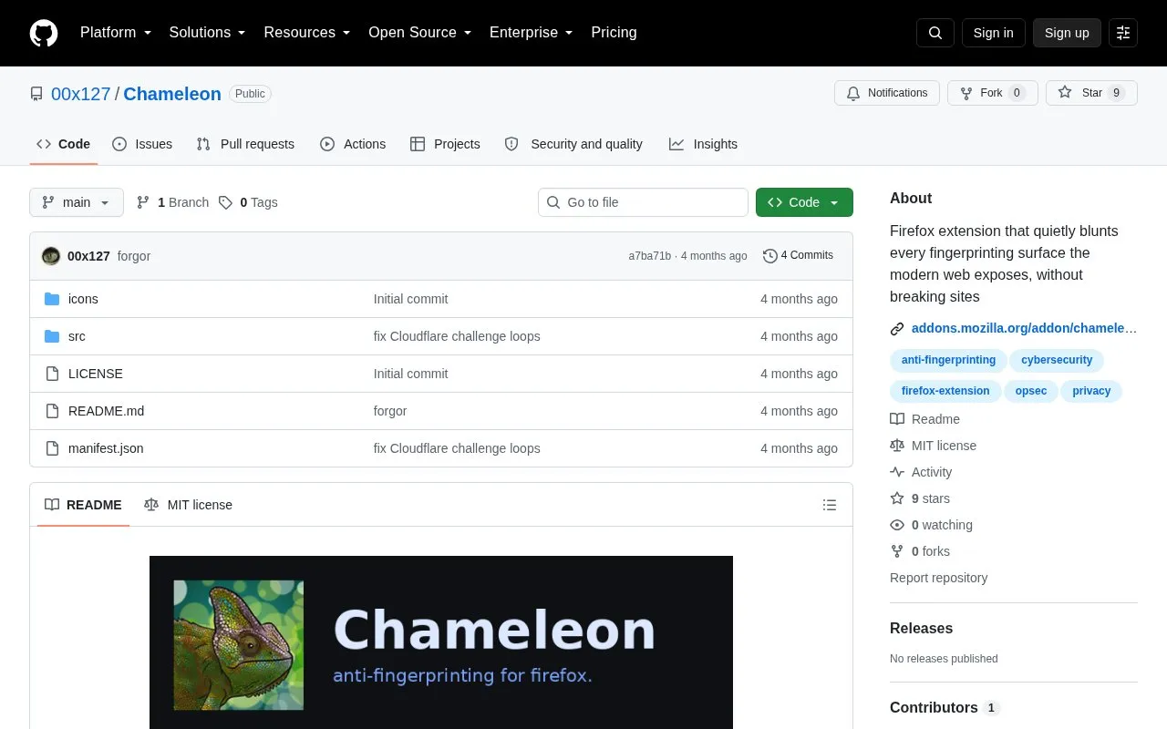 Chameleon homepage screenshot