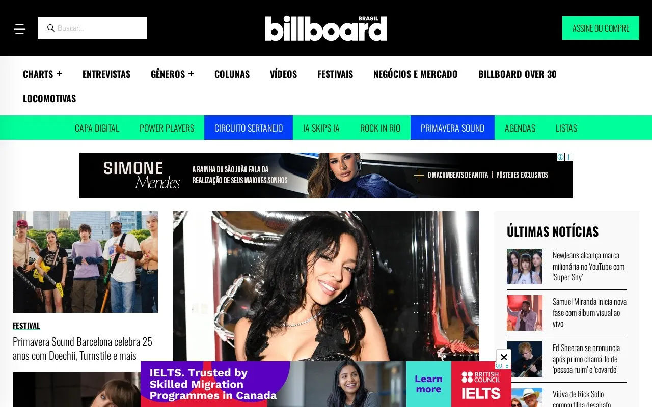 Billboard Brasil homepage screenshot