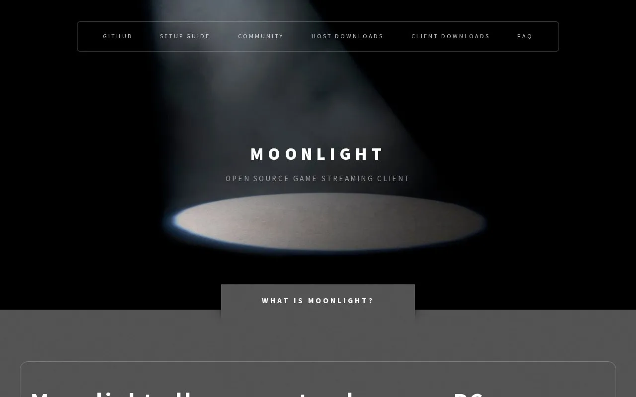 Moonlight homepage screenshot