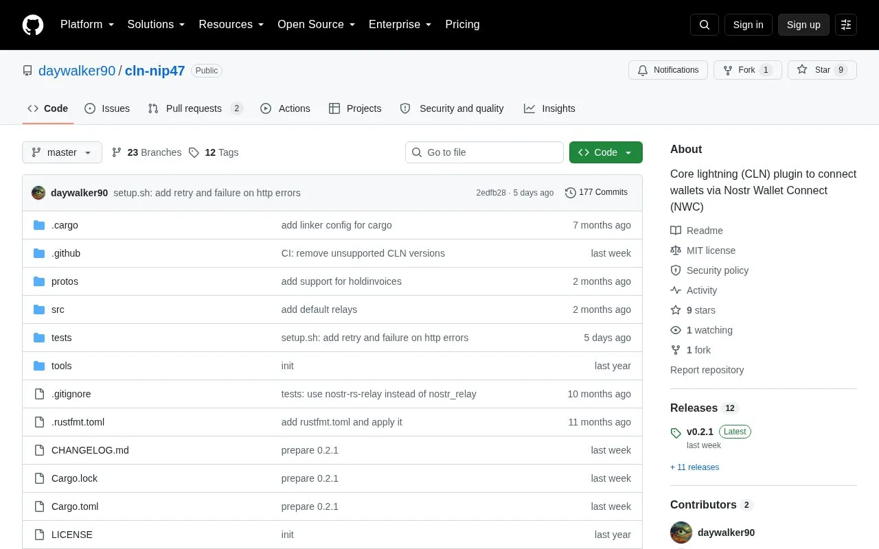 cln-nip47 homepage screenshot