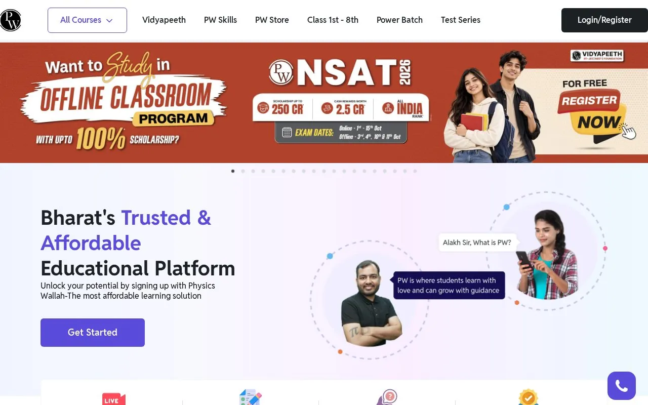 PhysicsWallah homepage screenshot