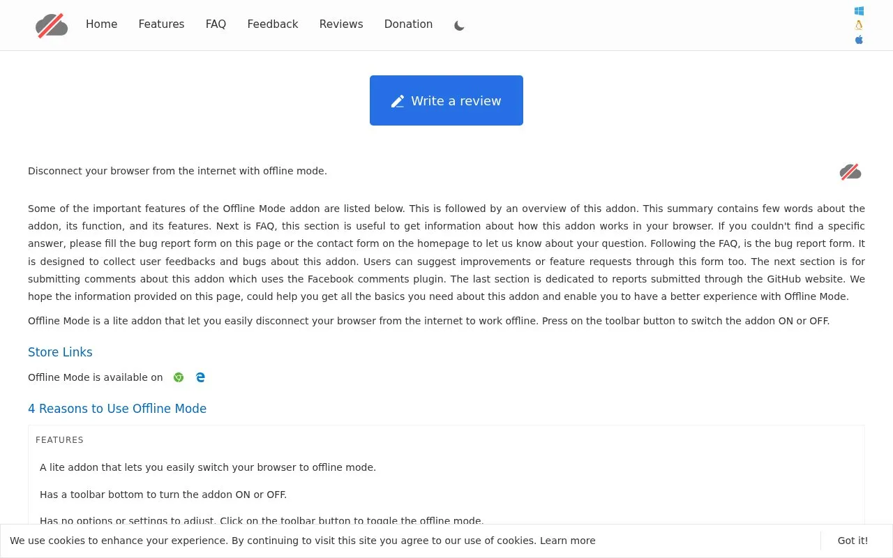 Offline Mode homepage screenshot