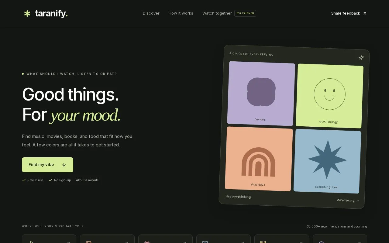 Taranify homepage screenshot