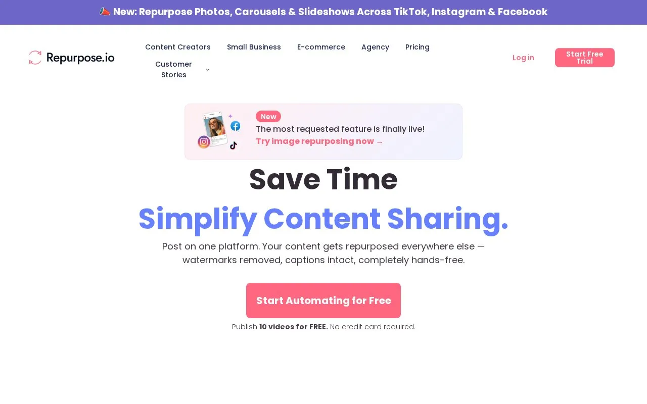 Repurpose.io homepage screenshot