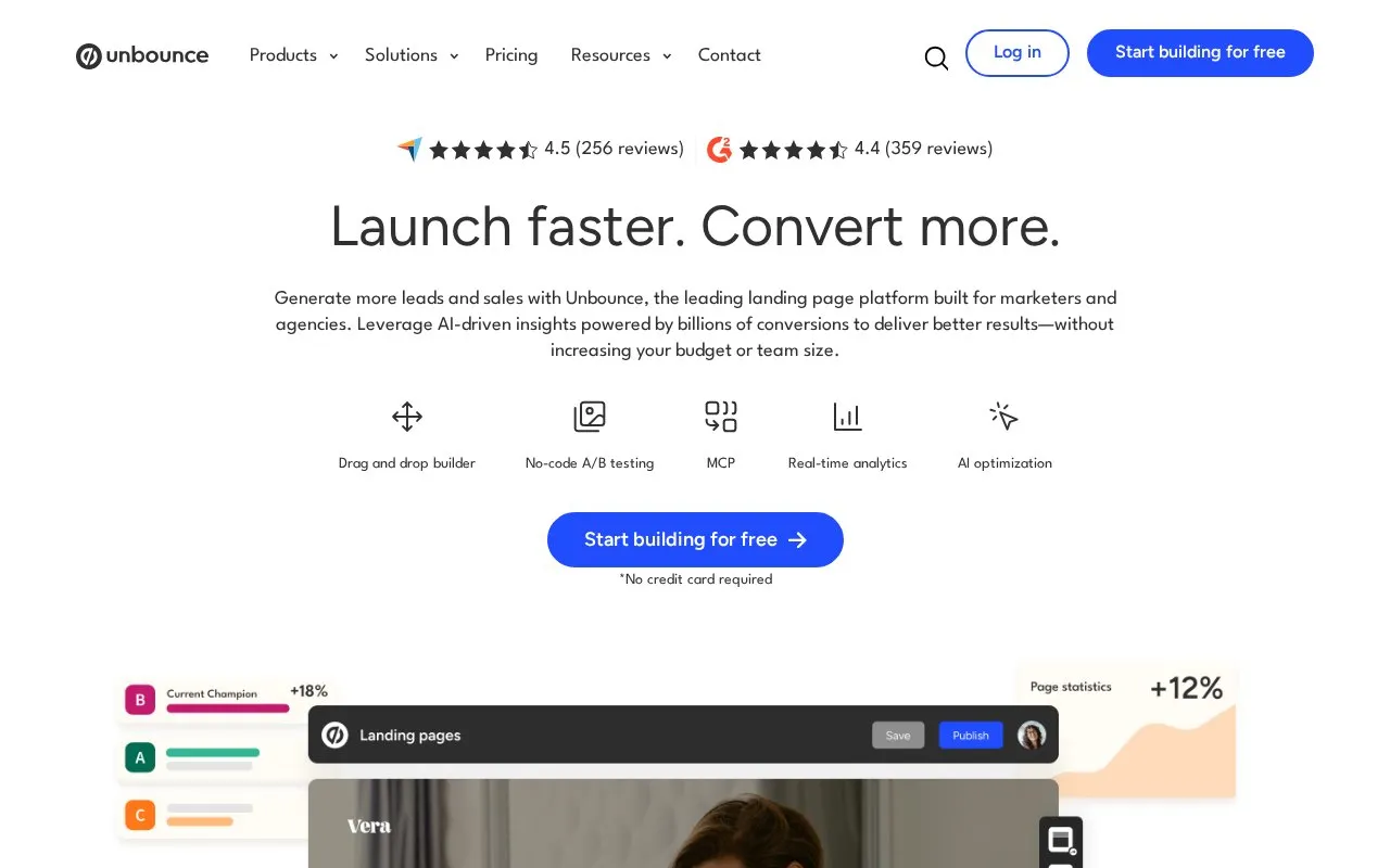 Unbounce homepage screenshot