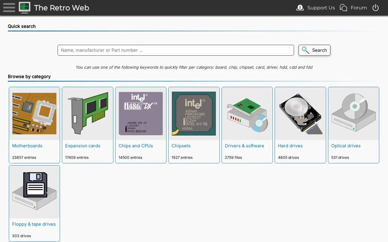 The Retro Web homepage screenshot
