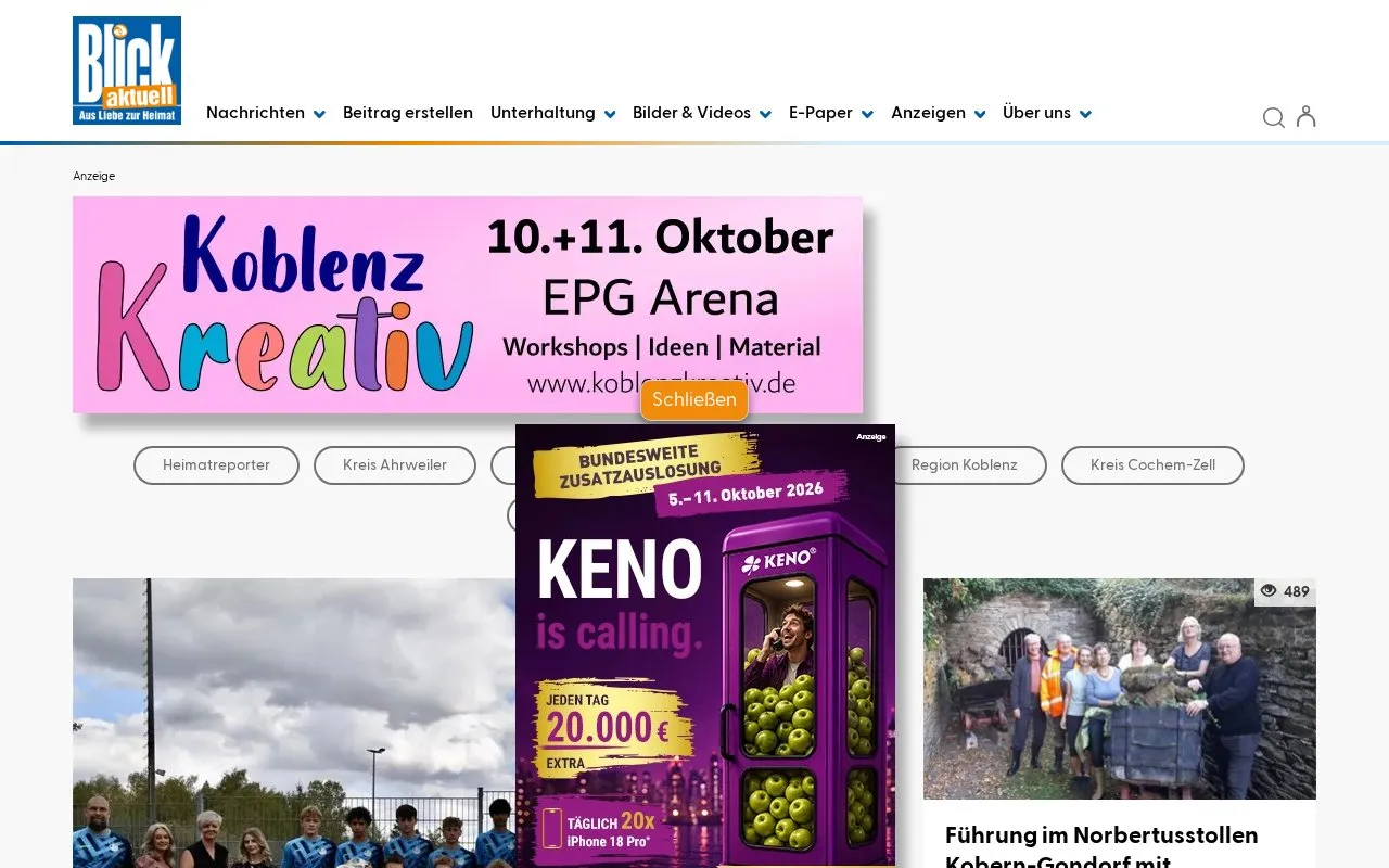 BLICK aktuell homepage screenshot