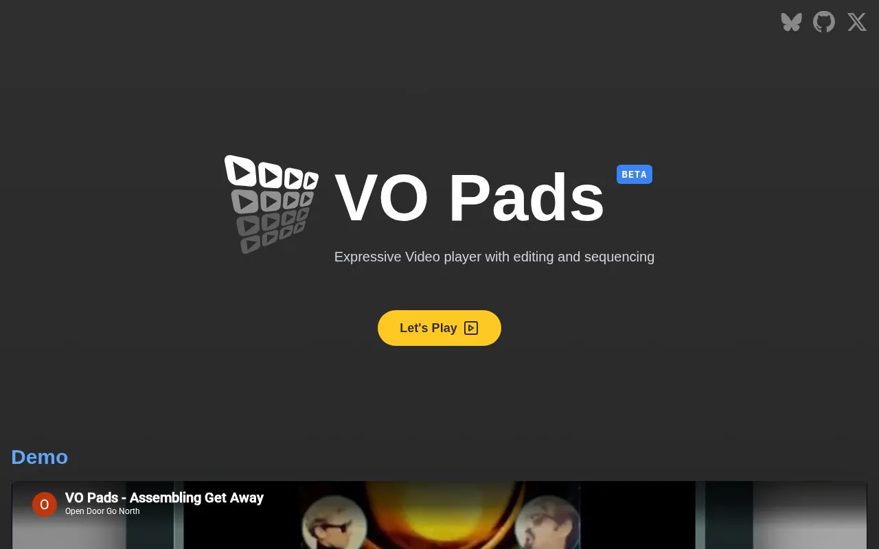 VO Pads homepage screenshot