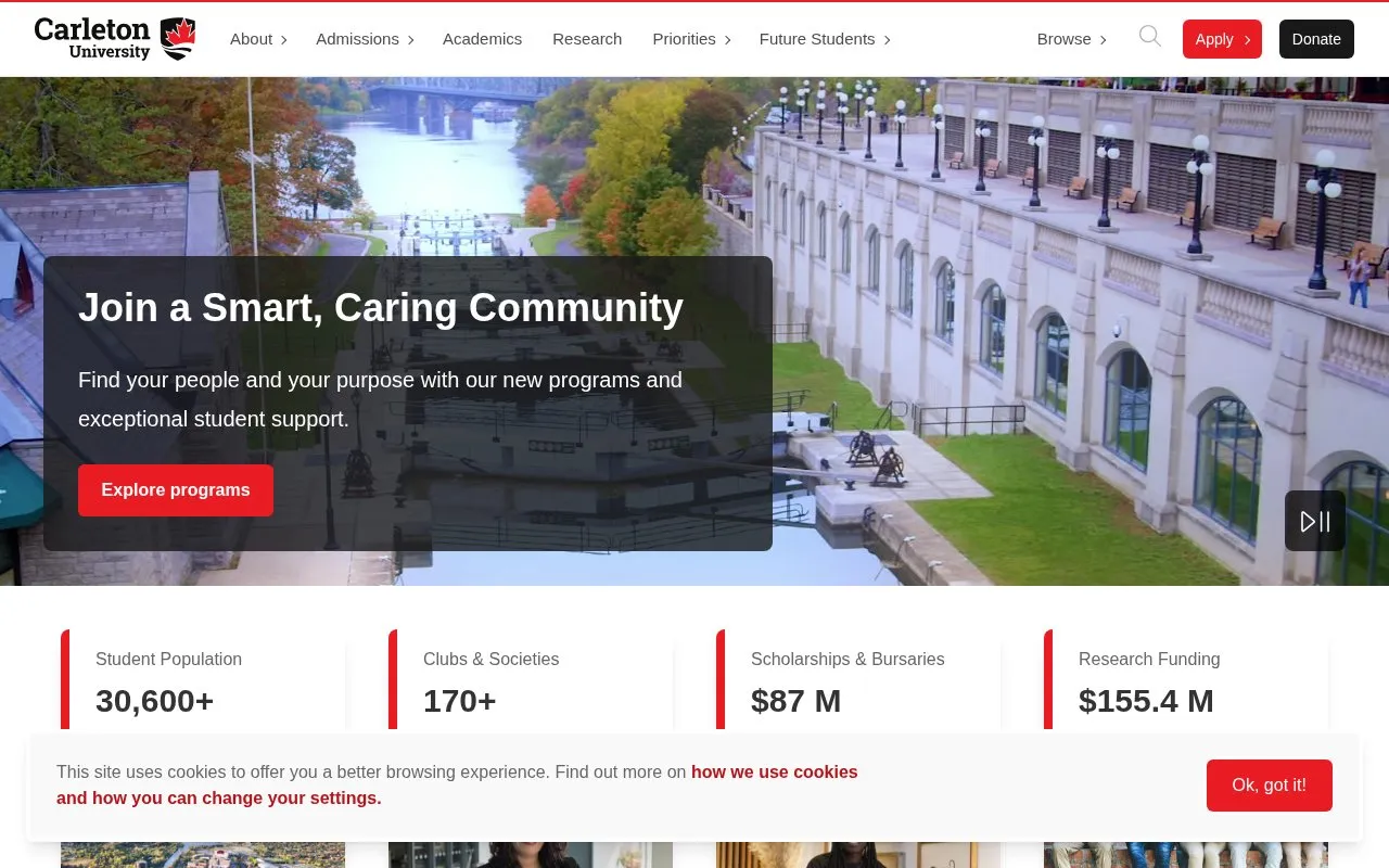 Carleton University homepage screenshot