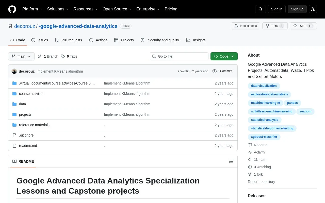 google-advanced-data-analytics homepage screenshot