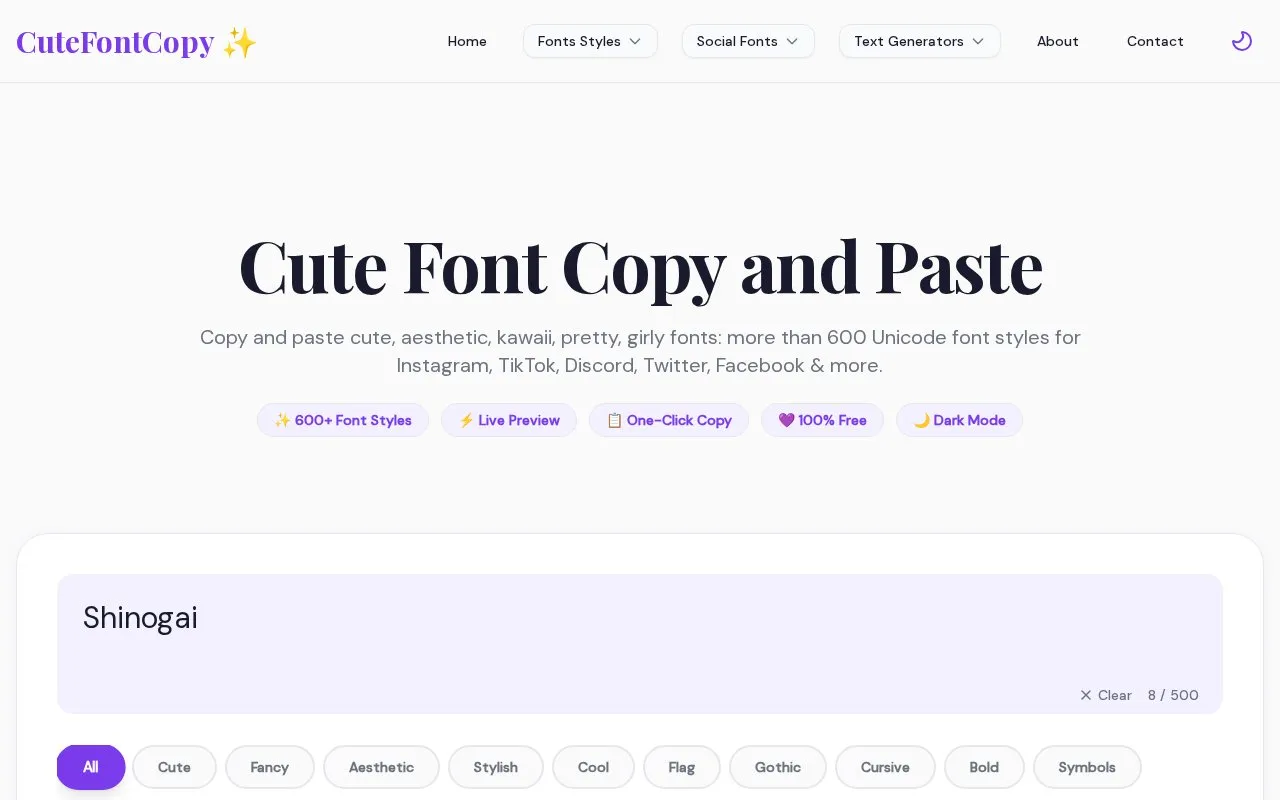 CuteFontCopy homepage screenshot